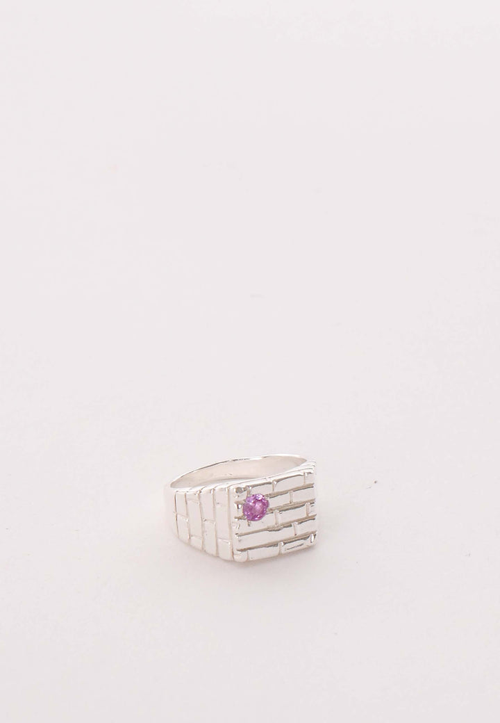 Square Block Signet Ring - pink sapphire