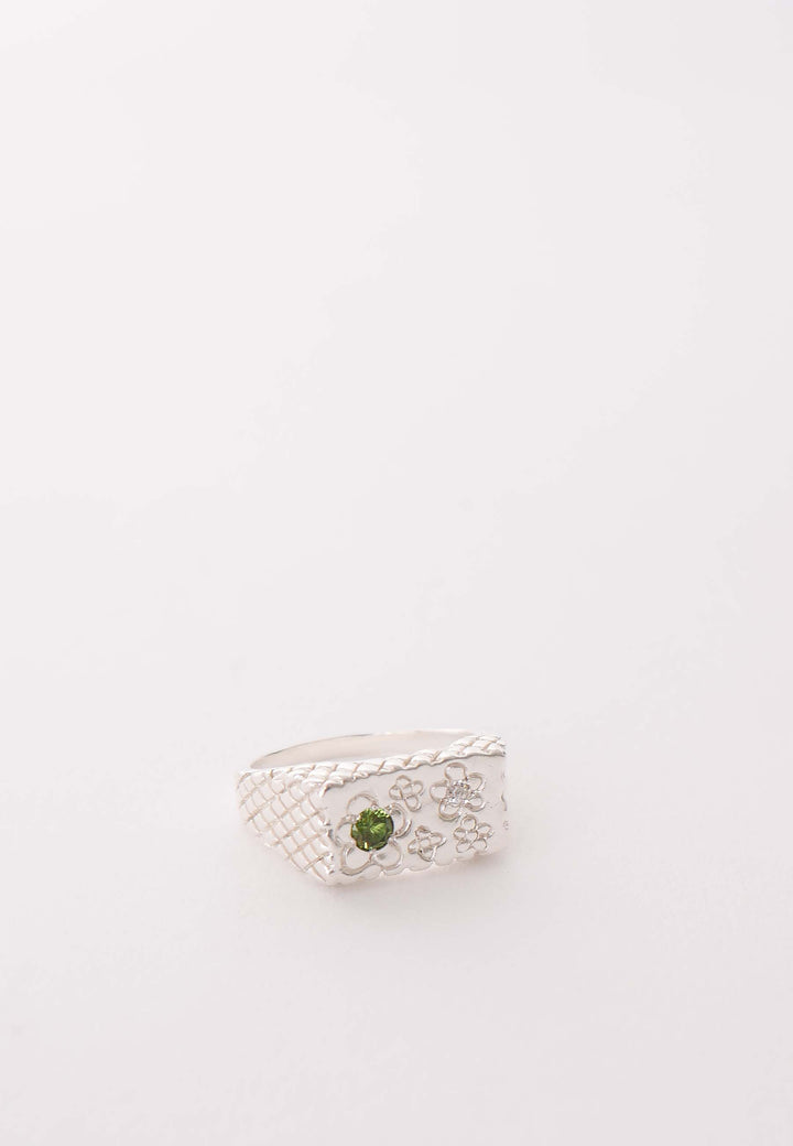 Flower Ring - peridot & cubic zirconia