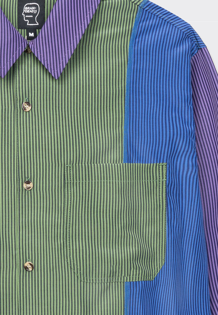 Panelled Stripe Poplin Button Up Shirt -  multi
