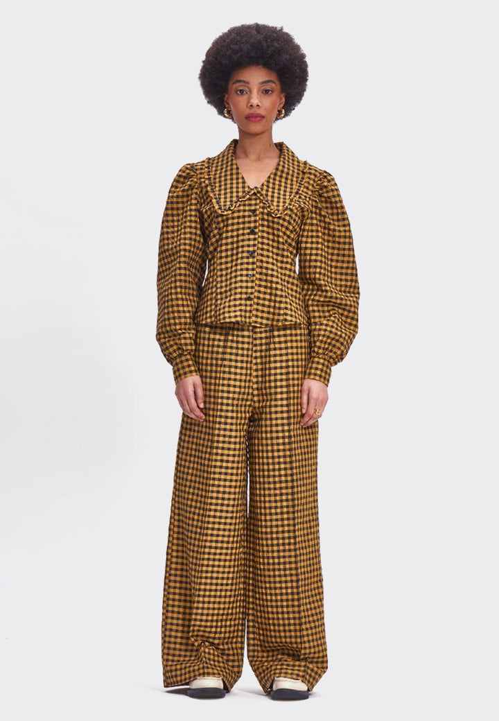 Penny Crinkle Check Blouse - mustard
