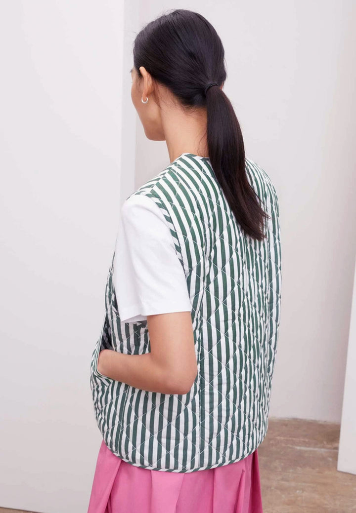 Quilt Vest - green/white stripe