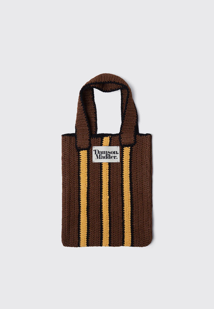 Stripe Crochet Bag - Brown/Mustard