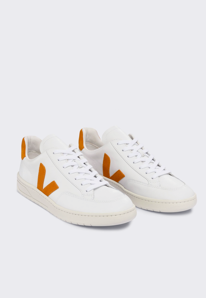 V-12 Leather - Extra White/Pumpkin