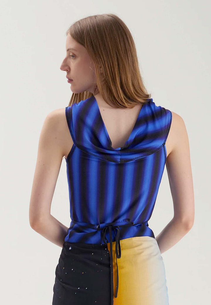 Off-Shoulder T-Shirt - Black/Blue Stripe