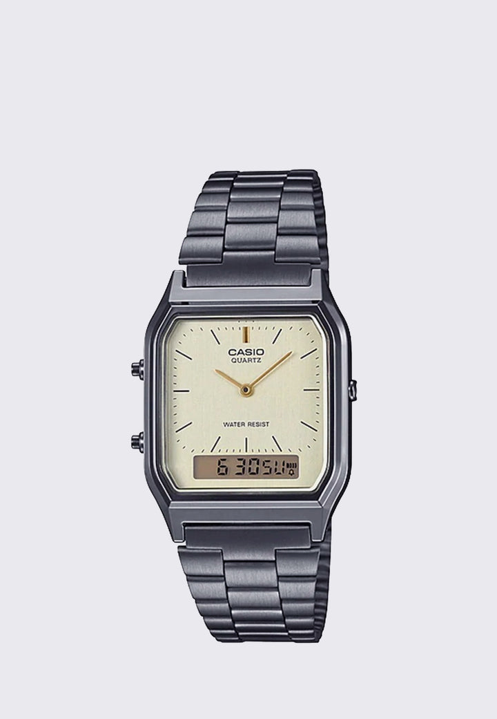 Vintage Dual Time Watch (AQ230GG-9A) - gunmetal/beige