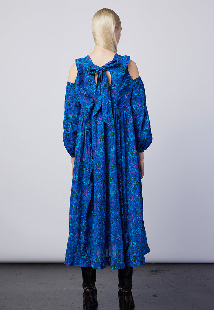 Wren Textured Floral Maxi Dress - Blue