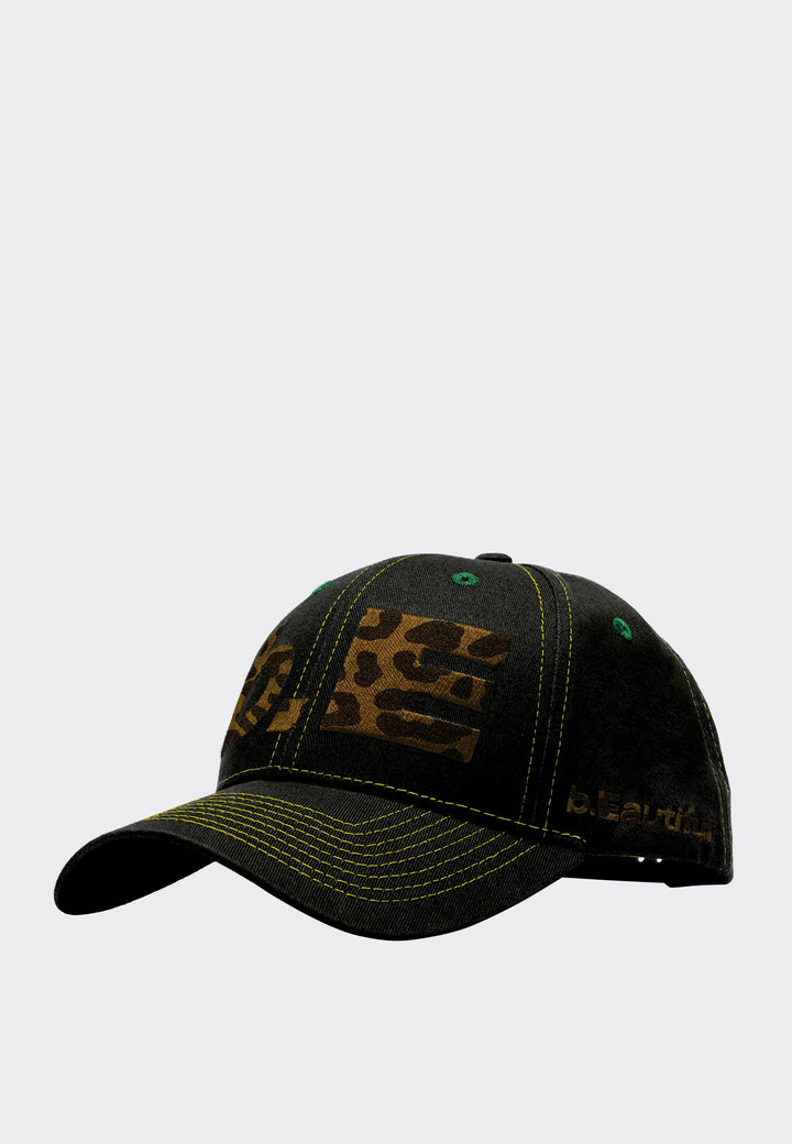 b.E Hat - Black Denim/Leopard