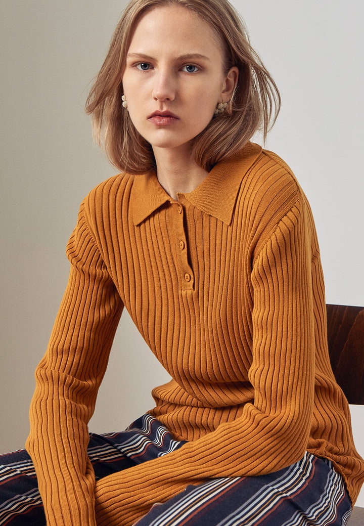 Kowtow Rib Polo Sweater - amber - Good As Gold