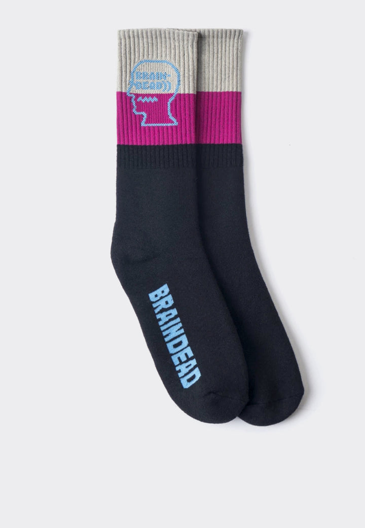 Striped Logo Sock - pink/natural/black/teal