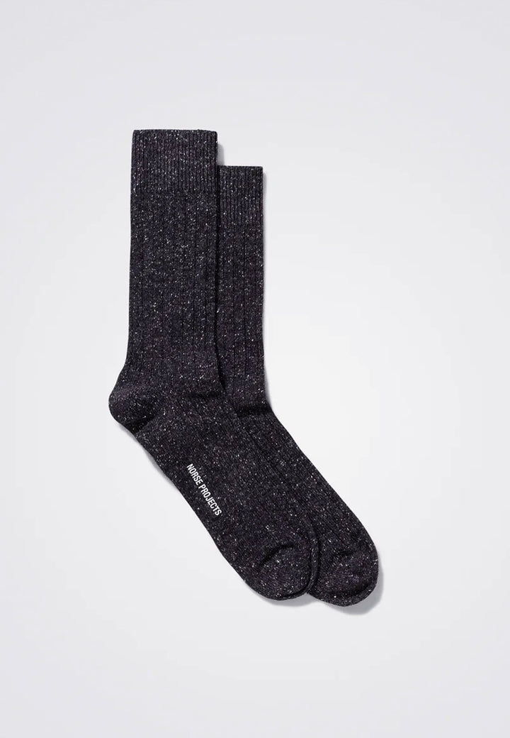 Bjarki Neps Wool Rib Socks - Charcoal Melange