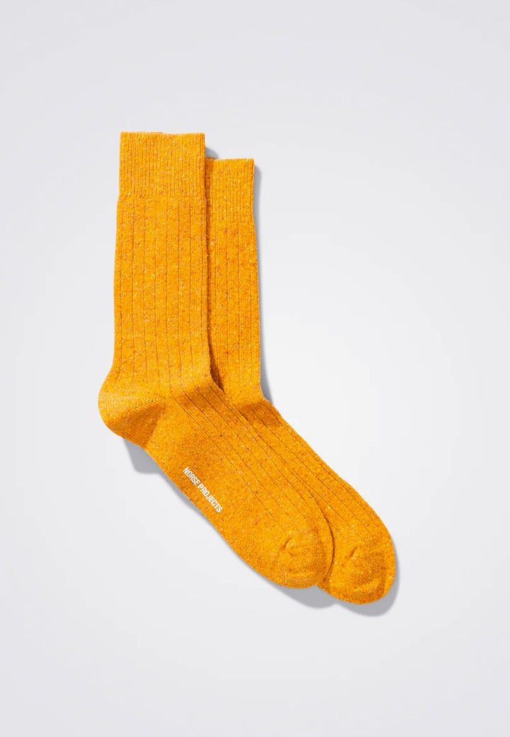 Bjarki Neps Wool Rib Socks - Montpellier Yellow