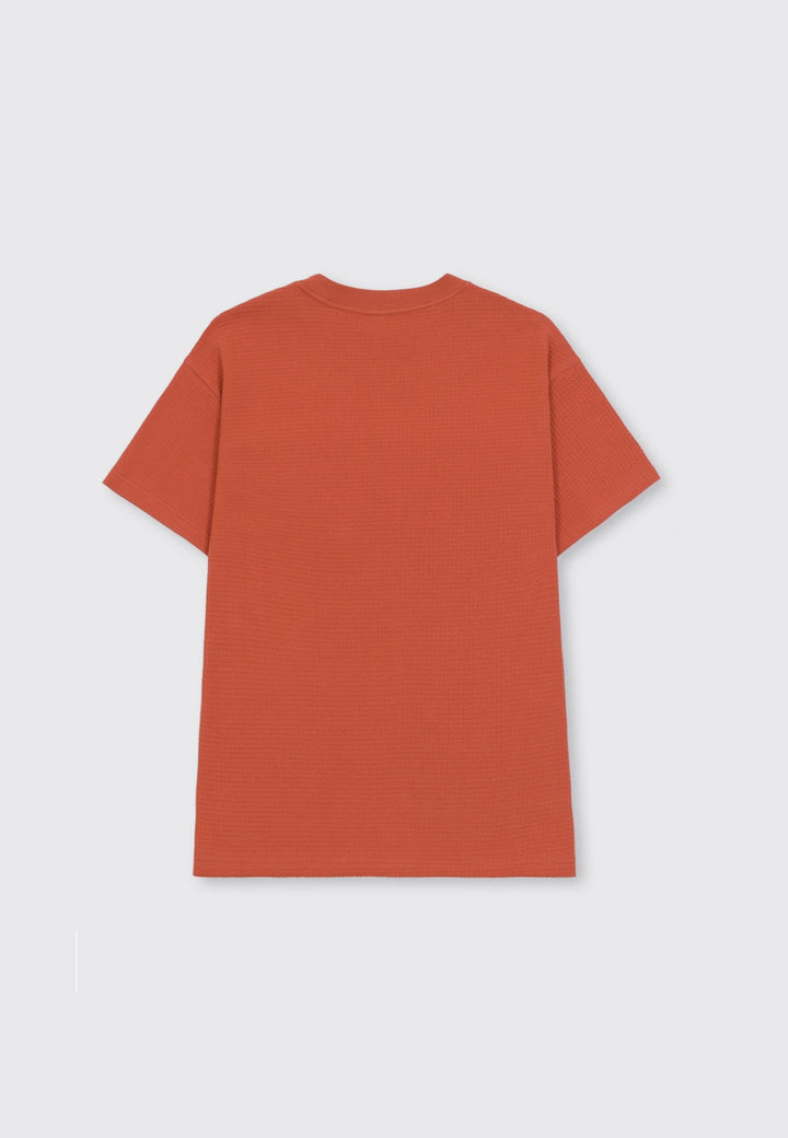 Waffle Knit Mockneck T-Shirt - orange