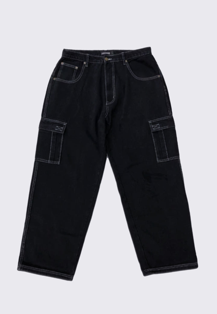 Contrast Stitch Cargo Jean - black