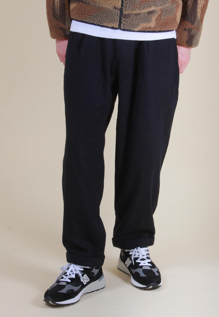 Wool Blend Tuck Tapered Pants - navy