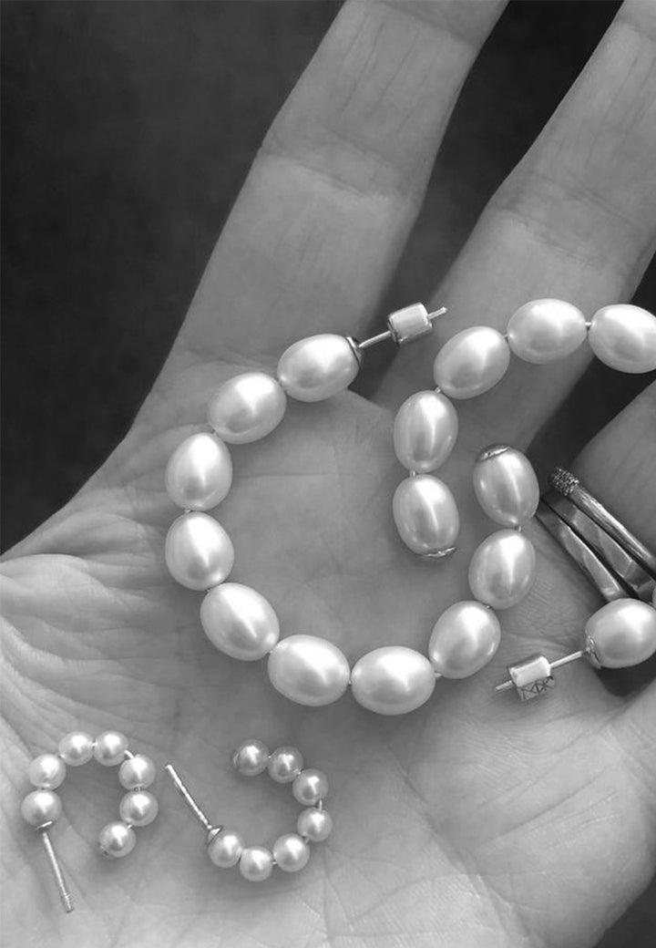 Paris Hoop Earrings - Silver/Pearl