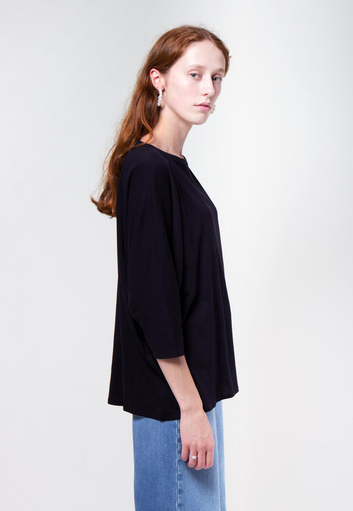 Building Block Relaxed Boat Neck Top - black