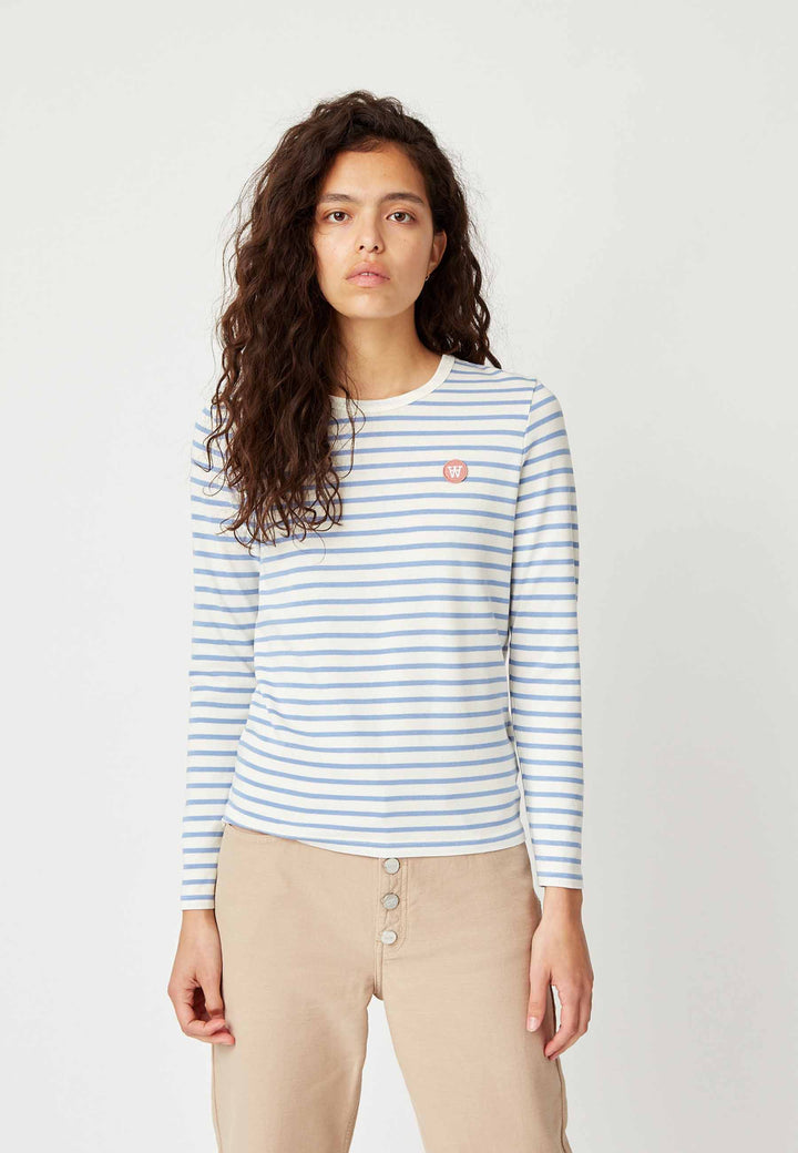 Moa Long Sleeve Top - off white/blue stripes