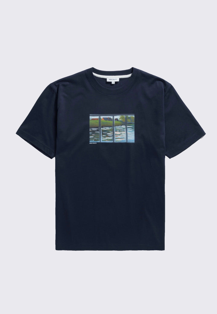 Johannes Organic Canal Print T-Shirt - Dark Navy