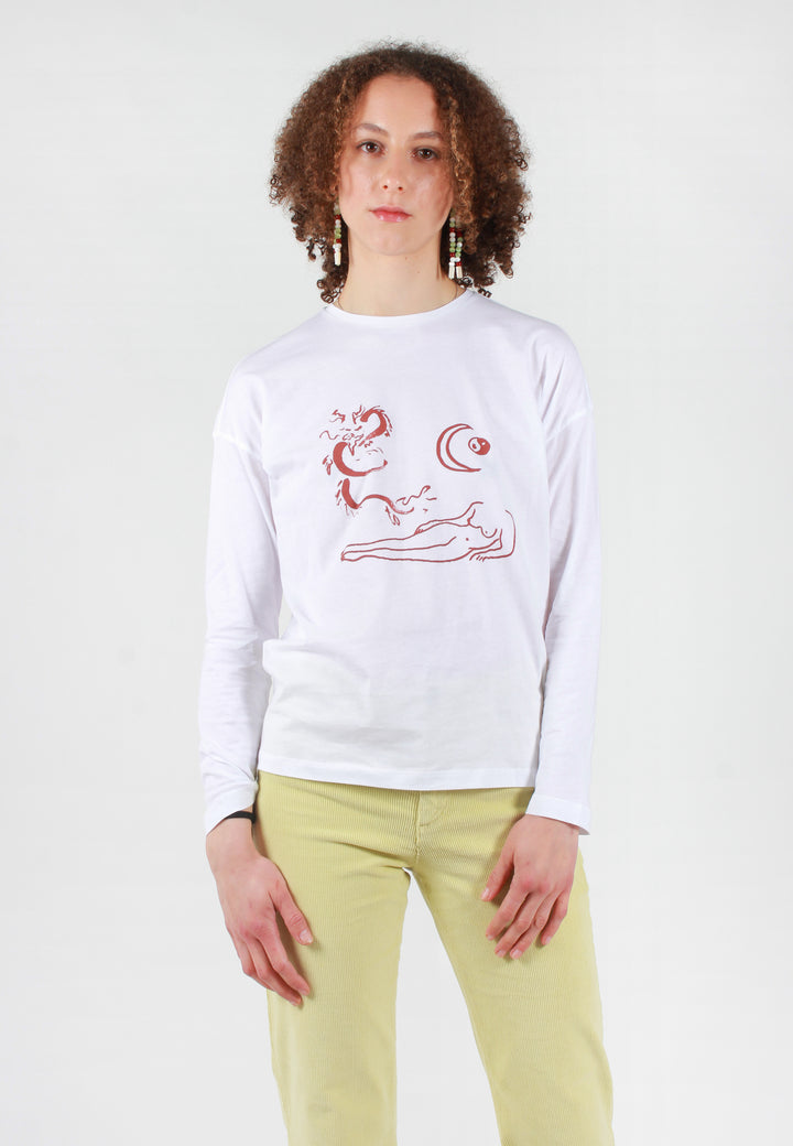 Souvenir Dragon Long Sleeve T-Shirt - off white