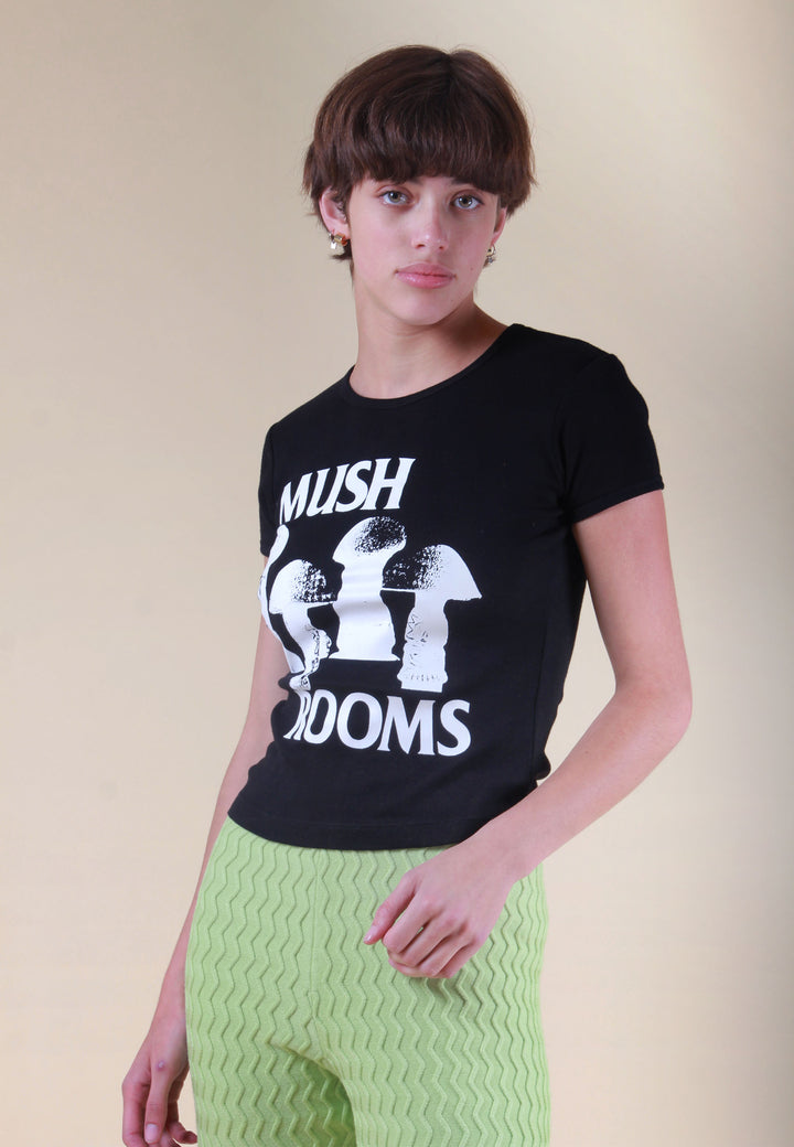 Sisi Mush Rooms Ribbed T-Shirt - black