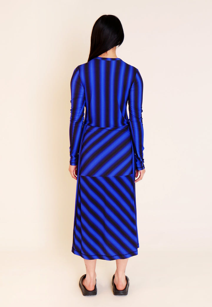 Pintuck Dress - Black/Blue Stripe
