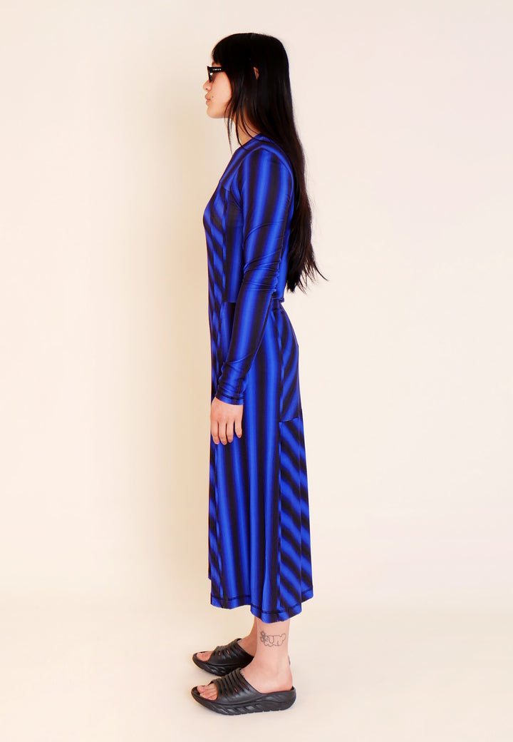 Pintuck Dress - Black/Blue Stripe